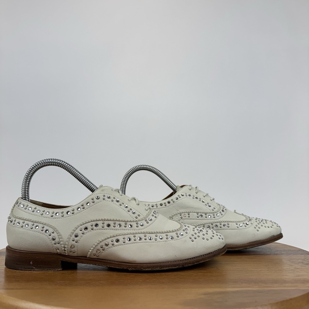 Womens Church's Burwood Ivory Leather Studded‎ Wingtip Oxfords Size EU 36.5